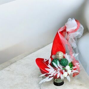 Elegant Red Holiday Hat with Floral Details